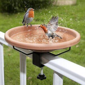 Bird Bath Deck Mounted Bowl 12 Inches, Balcony Railing Birdbaths Unheated